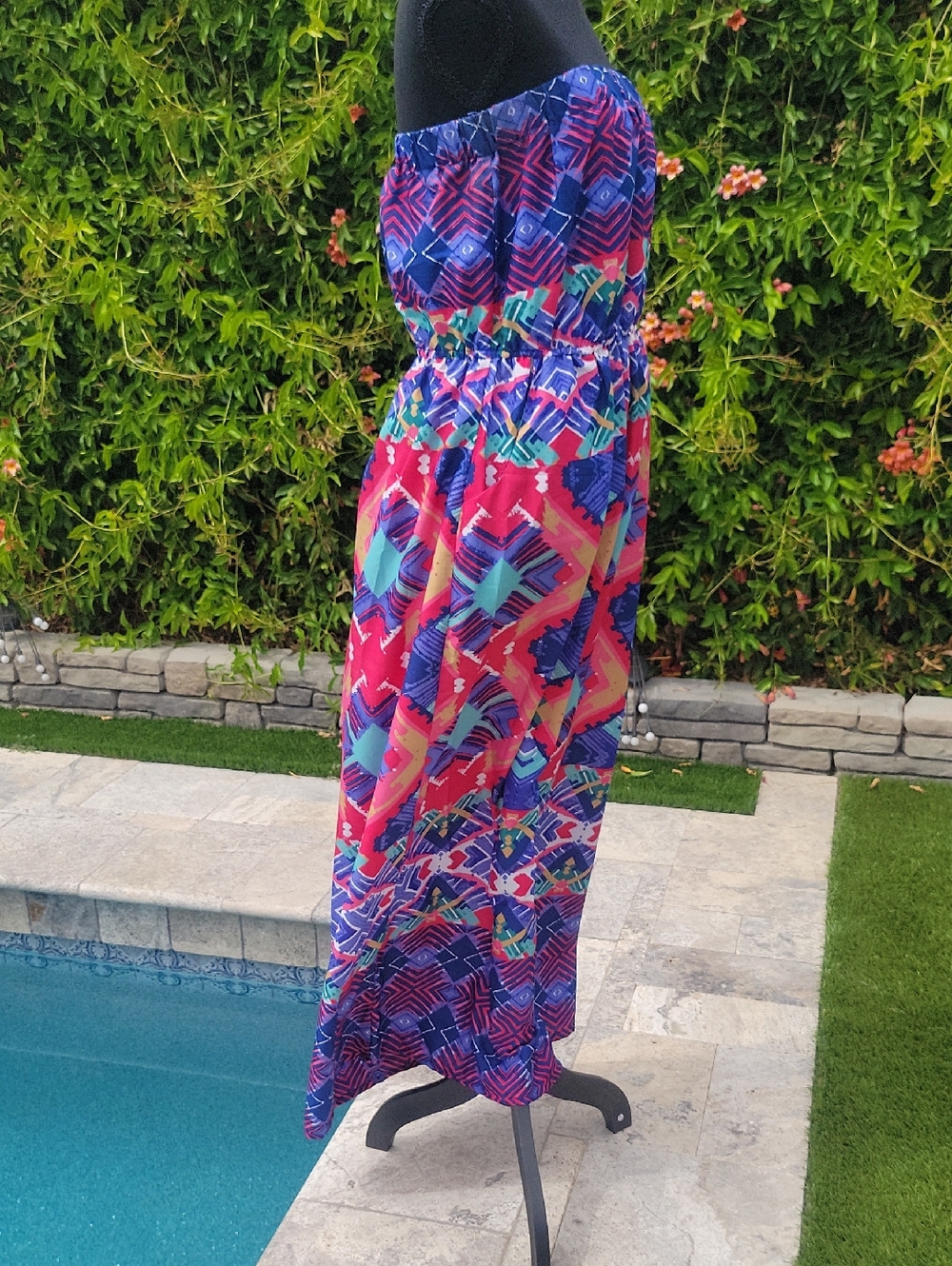 Strapless Colorful Tribal Patterened Maxi Dress XL - Picture 12 of 12